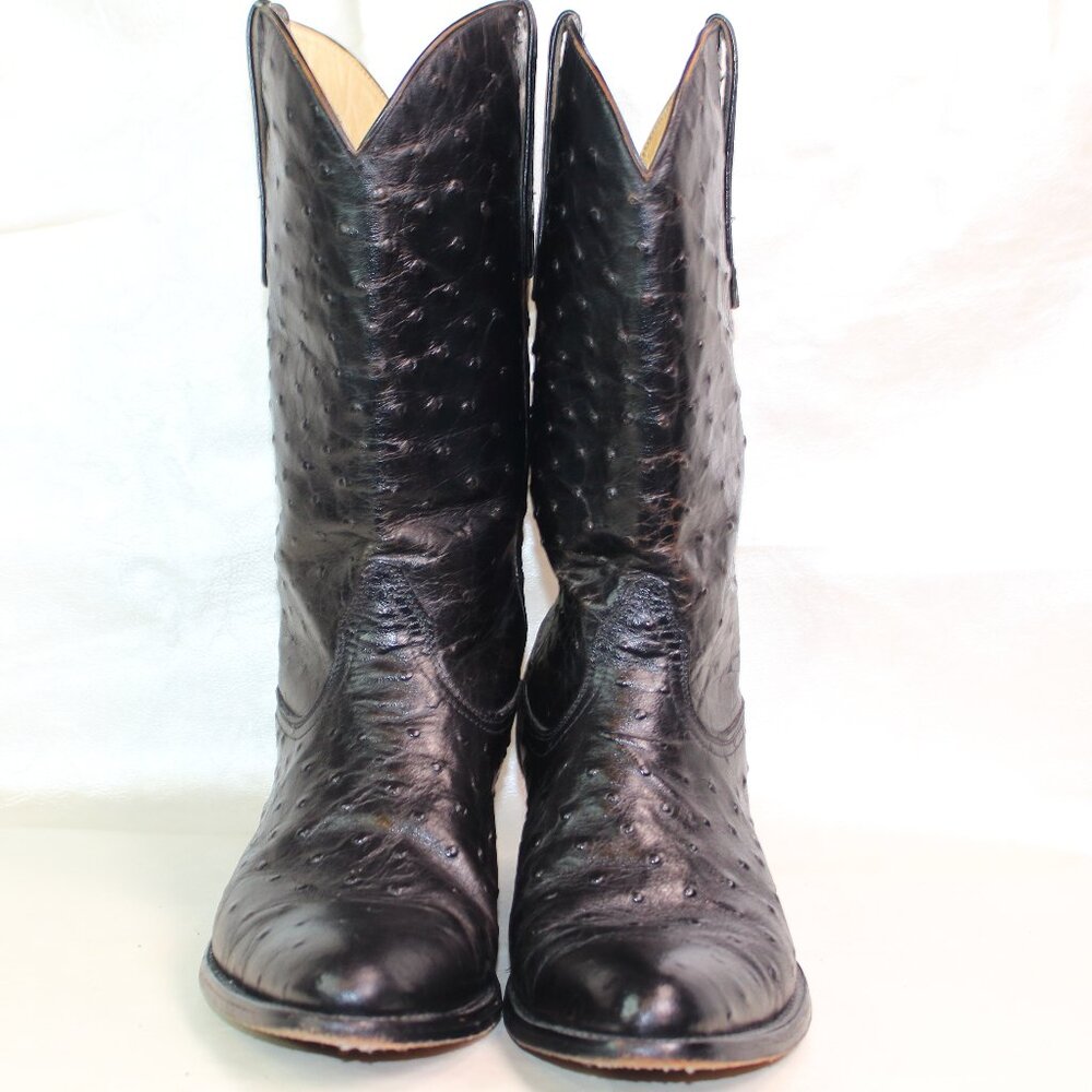 El Buitre Cowboy Boots + Genuine Ostrich Leather + Black + Size 10 US / 29 MX